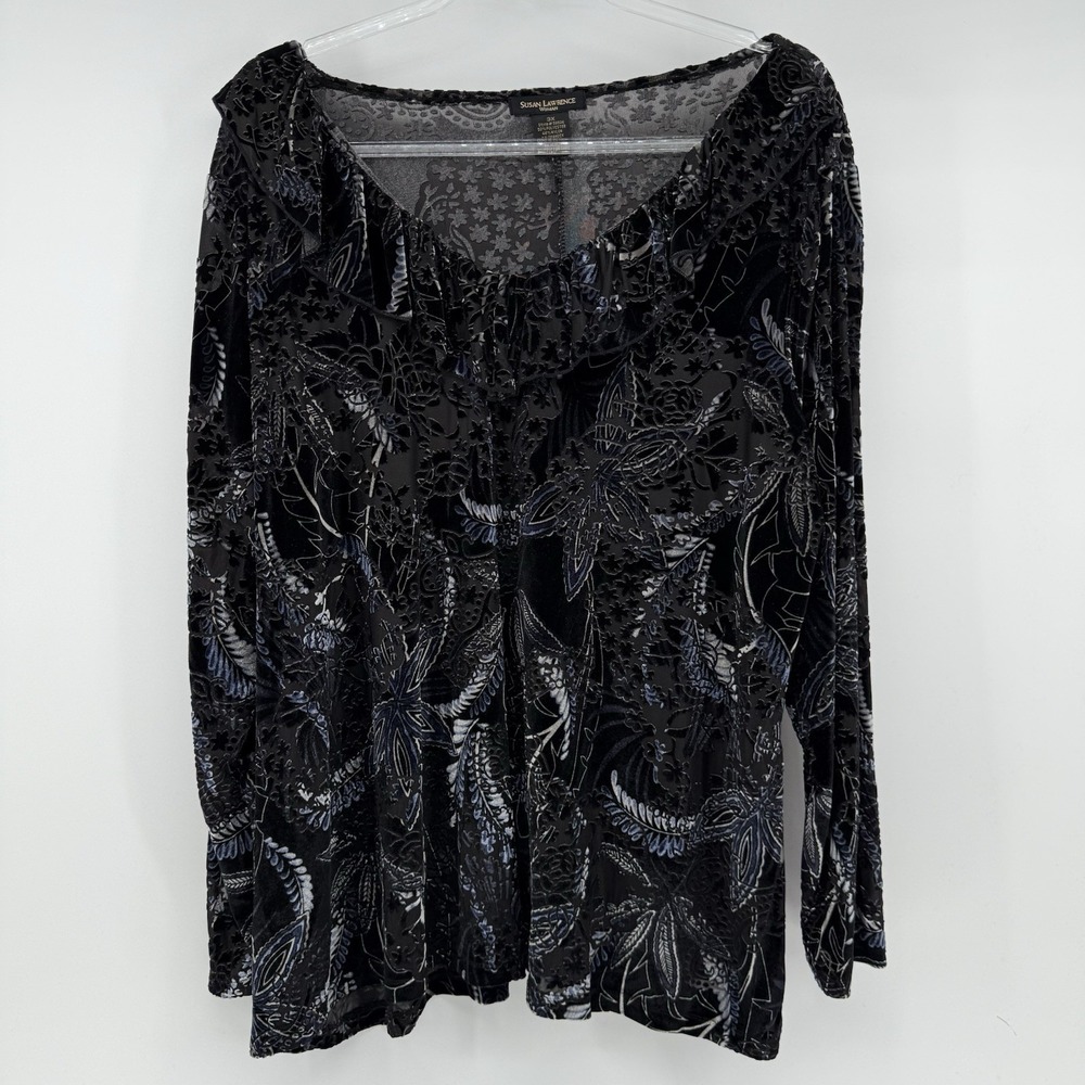 Susan Lawrence Black Velvet Burnout Top Gothic Whimsigoth Witchy Dark Grunge 3X